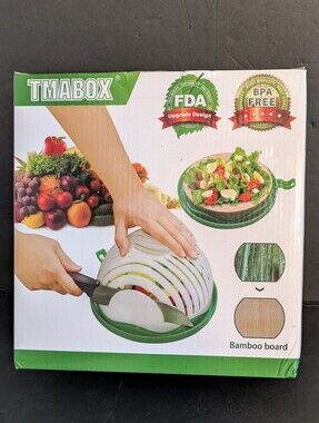 Salad Cutter Bowl Green Plastic Bamboo Board